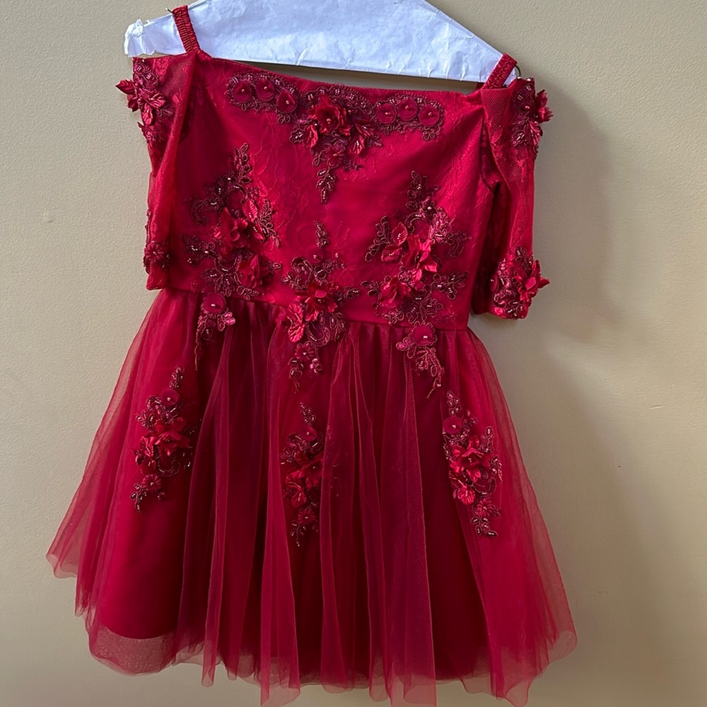 Beautiful beaded dark red/burgundy holiday dress from Mia Belle Girls.
